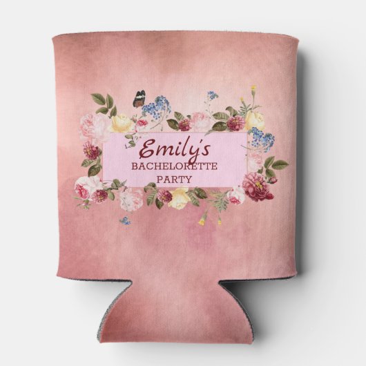 Bloemenkrans over Waterverf achtergrond Blikjeskoeler (Achterkant)