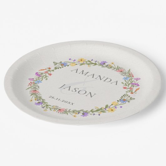 Bloemenkrans Paarse Blush wilde bloemen bruiloft Papieren Bordje (Gekanteld)