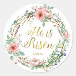 Bloemenkrans Pasen Christelijke Bijbelgeschrift Ronde Sticker