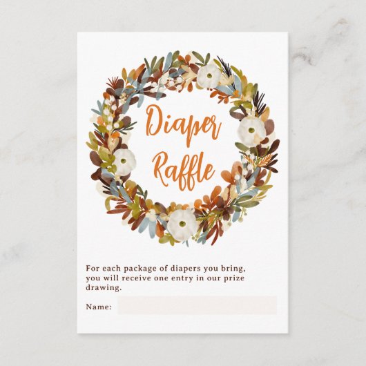 Bloemenkrans pompoen luier loterij baby shower informatiekaartje (Voorkant)