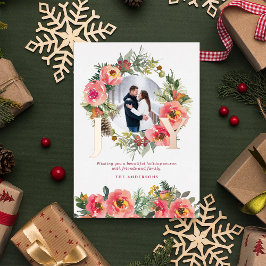 Bloemenkrans Red Joy Botanische Kerstfoto Folie Feestdagenkaart