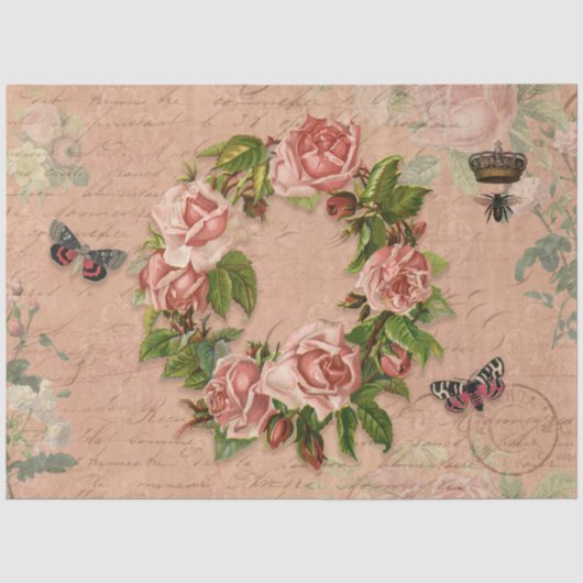 Bloemenkrans Roos Ephemera Bee Decoupage Tissuepapier (Voorkant)