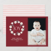 Bloemenkrans Roze Bourgondië Kerst Foto Feestdagenkaart (Voorkant / Achterkant)