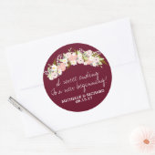 Bloemenkrans Roze en Bourgondische bruiloft Ronde Sticker (Envelop)