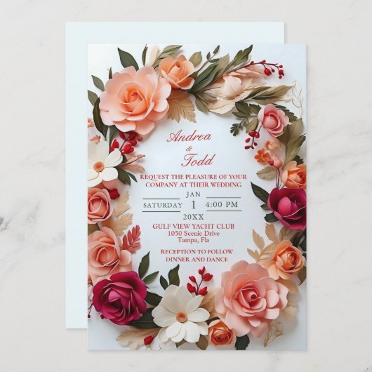 Bloemenkrans rozen madeliefjes bruiloft kaart (Voorkant / Achterkant)