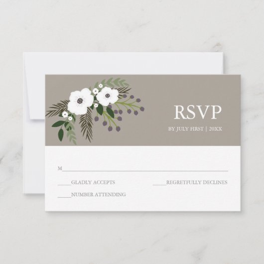 Bloemenkrans RSVP Card - taupe (Voorkant)