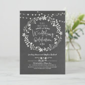 Bloemenkrans Rustieke String Lights Huwelijksuitno Kaart (Staand voorkant)