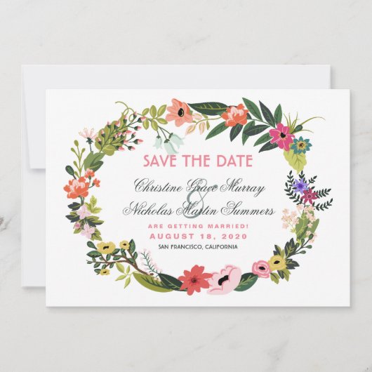 Bloemenkrans Save the Date uitnodiging (Voorkant)