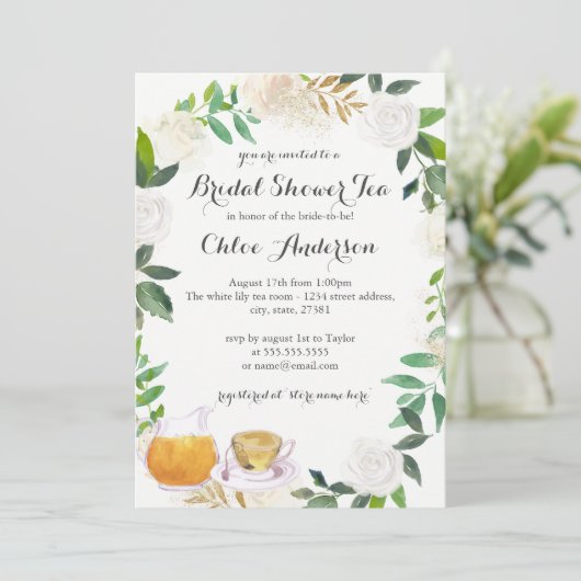 Bloemenkrans Teacup Bruids Douche Uitnodiging (Staand voorkant)