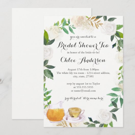 Bloemenkrans Teacup Bruids Douche Uitnodiging (Voorkant / Achterkant)
