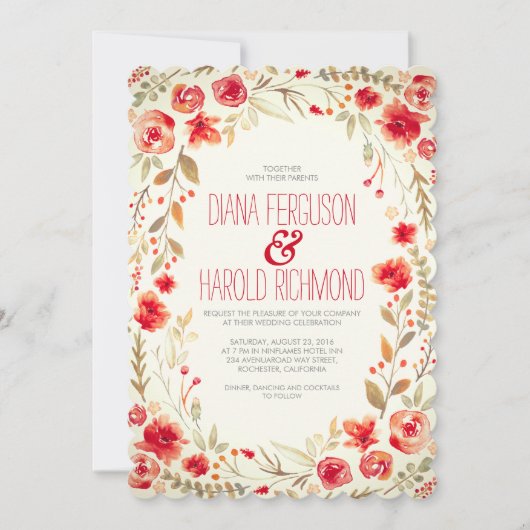  bloemenkrans tuin bruiloft uitnodigingen (Voorkant)