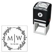 Bloemenkrans Twee Initiaal Trouw Monogram Zelfinktende Stempel (In situ)
