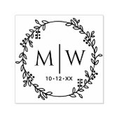 Bloemenkrans Twee Initiaal Trouw Monogram Zelfinktende Stempel (Design)