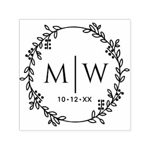 Bloemenkrans Twee Initiaal Trouw Monogram Zelfinktende Stempel