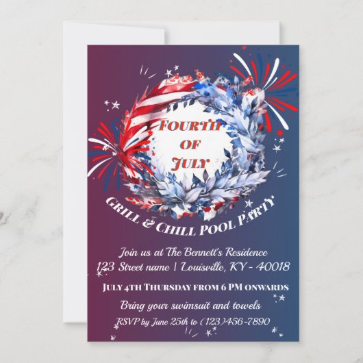 Bloemenkrans Vierde van Juli Feest Kaart (Voorkant)