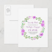 bloemenkrans waterverf bewaar de datum briefkaarte aankondigingskaart (Voorkant / Achterkant)