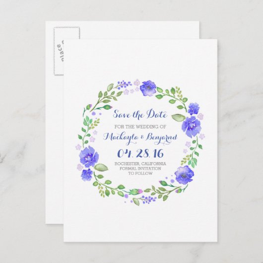 bloemenkrans waterverf bewaar de datum briefkaarte aankondigingskaart (Voorkant / Achterkant)