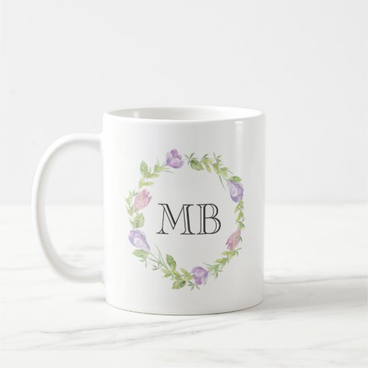 Bloemenkrans waterverf Monogram mok (Links)