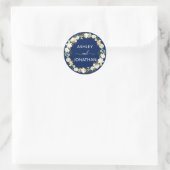 Bloemenkrans Waterverf Navy Blue Trouwzegels Ronde Sticker (Tas)