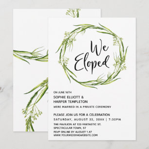 Bloemenkrans 'We Eloped' Typografie Post Huwelijk Kaart