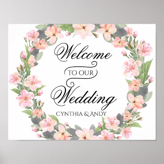 Bloemenkrans Welkom bij ons trouwposter bord Poster (Voorkant)