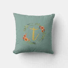 Bloemenkranz Gouden Monogram Initiaal T Kussen