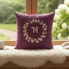 Bloemenkranz monogram kussen wijnrood