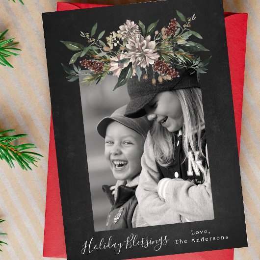  bloemenkrijt kerst één foto feestdagenkaart