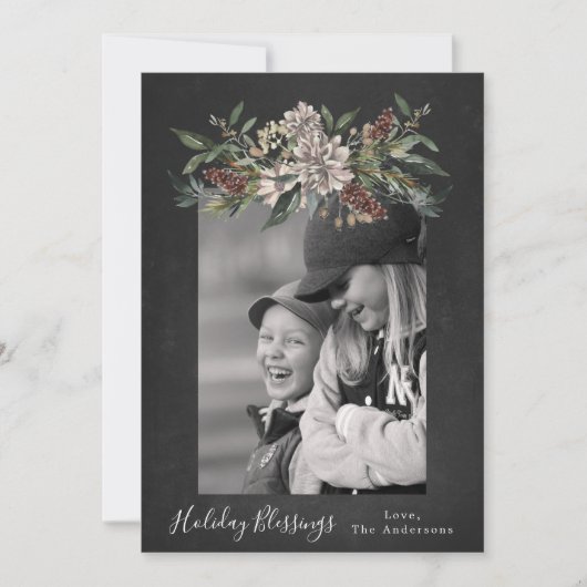  bloemenkrijt kerst één foto feestdagenkaart (Voorkant)