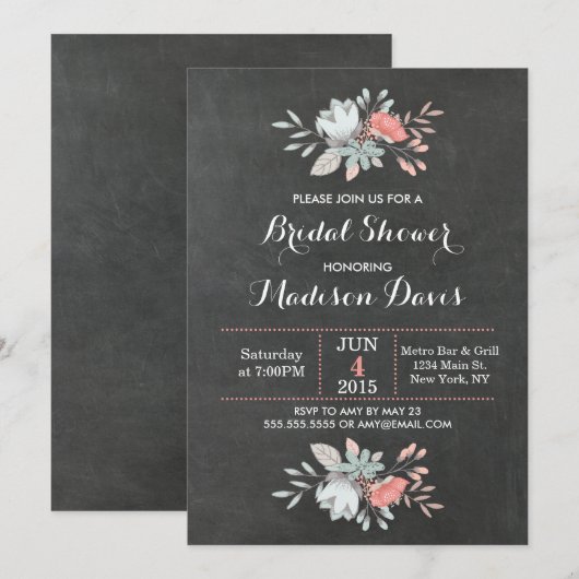 bloemenkrijtbord bruids doucheuitnodigingen kaart (Voorkant / Achterkant)
