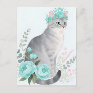Bloemenkroon Grijze Kat Briefkaart