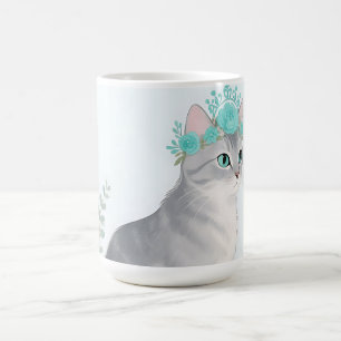 Bloemenkroon Grijze Kat Koffiemok