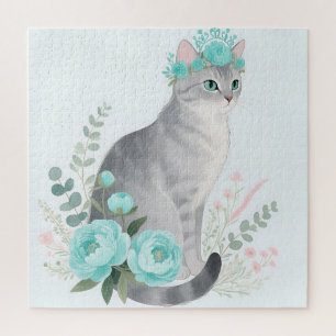 Bloemenkroon Grijze Kat Legpuzzel
