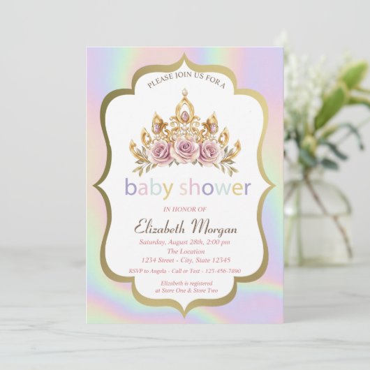 Bloemenkroon, holografisch Baby shower Kaart (Staand voorkant)