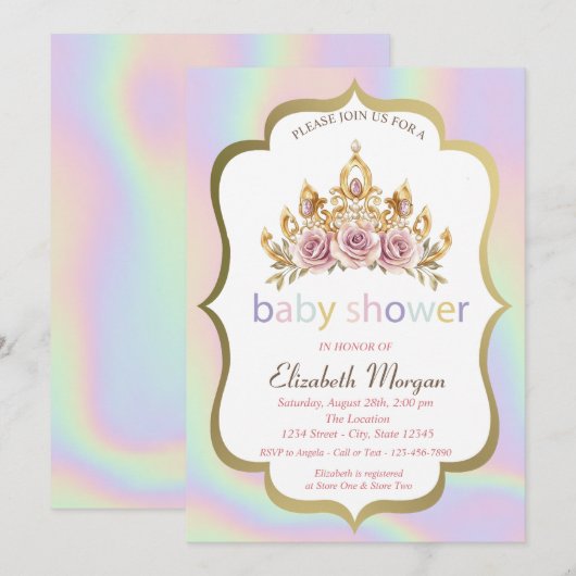 Bloemenkroon, holografisch Baby shower Kaart (Voorkant / Achterkant)