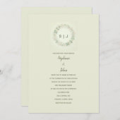 Bloemenkroon Monogram Beige Saliegroen Trouw Kaart (Voorkant / Achterkant)