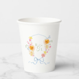 Bloemenkroon Monogram Blauw Lint Lente Bruiloft Papieren Bekers