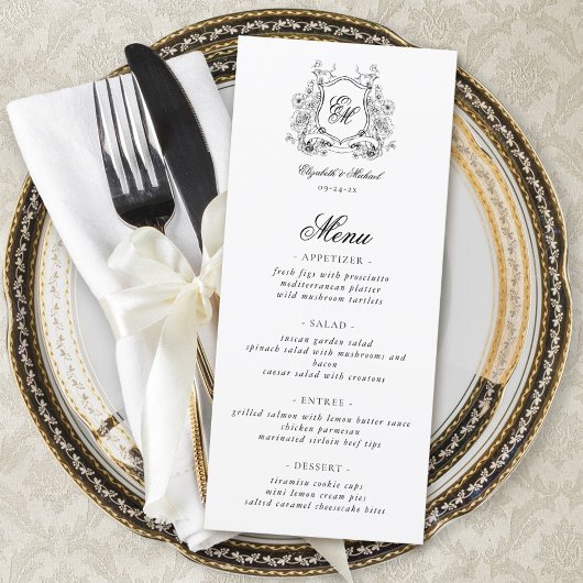 Bloemenkroon Monogram Elegante Trouw Menu