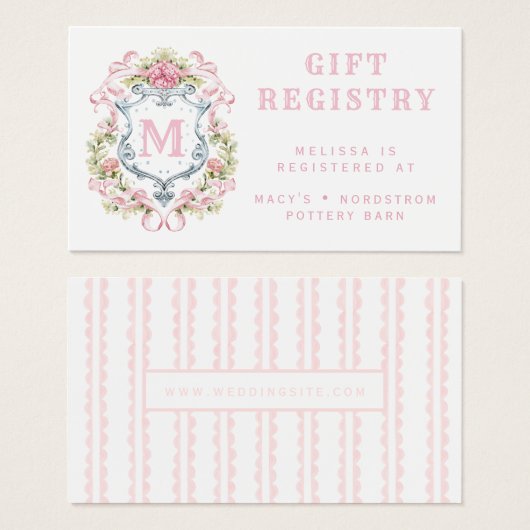 Bloemenkroon Monogram Geschenkregistratiekaart Visitekaartje (Voorkant /achterkant)