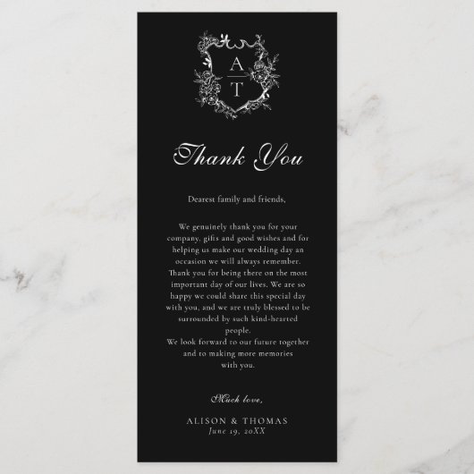 Bloemenkroon Monogram Huwelijk Dankjewel Place Car Menu (Voorkant)