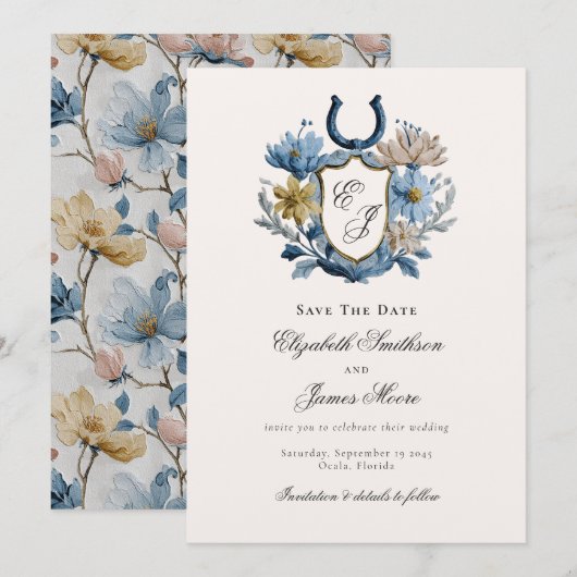 Bloemenkroon Paardenschoen Monogram Save The Date (Voorkant / Achterkant)