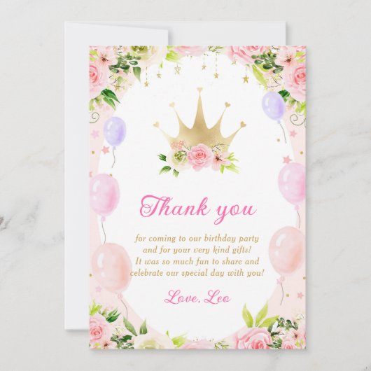 Bloemenkroon Prinses 1e Verjaardag Bedankkaart Kaart (Voorkant)