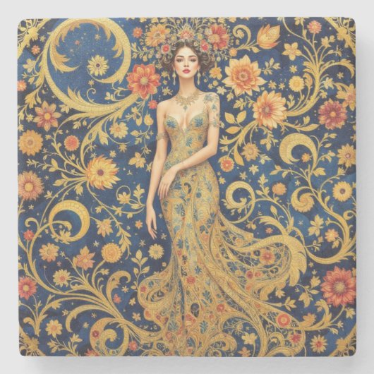 bloemenkroon stenen onderzetter (Voorkant)