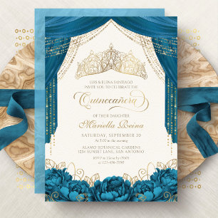 Bloemenkroon voor Prinses Teal Quinceanera Kaart