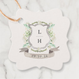Bloemenkroon Watercolor Monogram Bruiloft Bedankjes Labels
