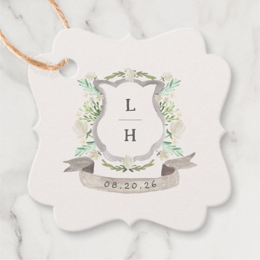 Bloemenkroon Watercolor Monogram Bruiloft Bedankjes Labels (Voorkant)