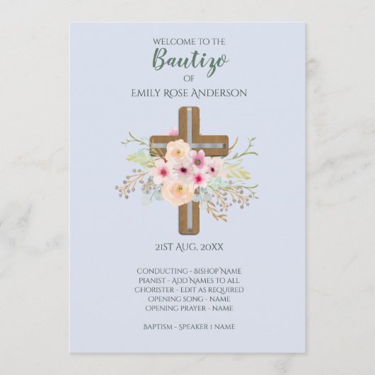 Bloemenkruis BAUTIZO Doop Doopprogramma Programmakaart (Voorkant)