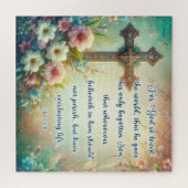 Bloemenkruis Christelijk Bijbelvers Pasen Legpuzzel (Horizontaal)