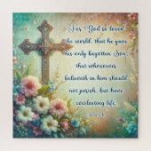 Bloemenkruis Christelijk Bijbelvers Pasen Legpuzzel (Verticaal)