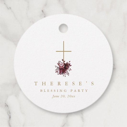 Bloemenkruis Christelijke Moeder en Baby Zegen Bedankjes Labels (Achterkant)